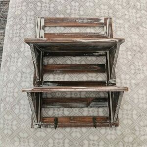 Rustic Brown and White Wall Shelf with Hooks - Unbranded